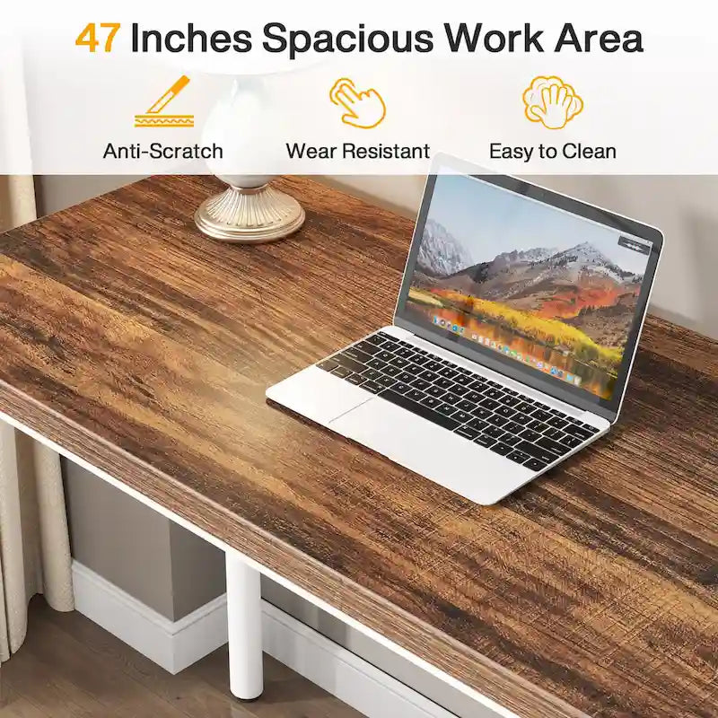 47-inch Computer Desk with 5-drawer, Wood and Metal Writing Desk for Study Living Room