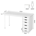 47-Zoll Computertisch mit 5 Schubladen, Schreibtisch aus Holz und Metall für Arbeitszimmer und Wohnzimmer