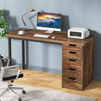 47-Zoll Computertisch mit 5 Schubladen, Schreibtisch aus Holz und Metall für Arbeitszimmer und Wohnzimmer