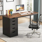 47-Zoll Computertisch mit 5 Schubladen, Schreibtisch aus Holz und Metall für Arbeitszimmer und Wohnzimmer