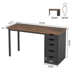 47-Zoll Computertisch mit 5 Schubladen, Schreibtisch aus Holz und Metall für Arbeitszimmer und Wohnzimmer