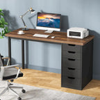 47-Zoll Computertisch mit 5 Schubladen, Schreibtisch aus Holz und Metall für Arbeitszimmer und Wohnzimmer
