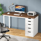 47-Zoll Computertisch mit 5 Schubladen, Schreibtisch aus Holz und Metall für Arbeitszimmer und Wohnzimmer