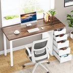 47-Zoll Computertisch mit 5 Schubladen, Schreibtisch aus Holz und Metall für Arbeitszimmer und Wohnzimmer