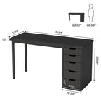 47-Zoll Computertisch mit 5 Schubladen, Schreibtisch aus Holz und Metall für Arbeitszimmer und Wohnzimmer