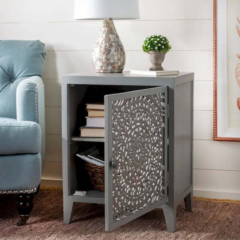Single-Door Carved Nightstand