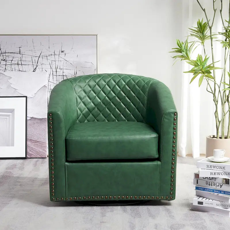 29 Wide Tufted PU Leather Swivel Barrel Chair