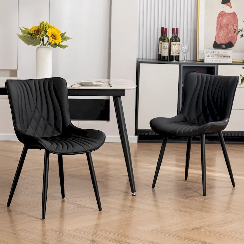 Modern Upholstered Leather Armless Dining Chairs