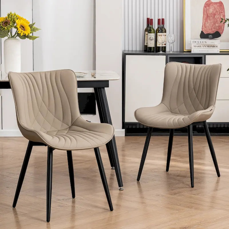 Modern Upholstered Leather Armless Dining Chairs