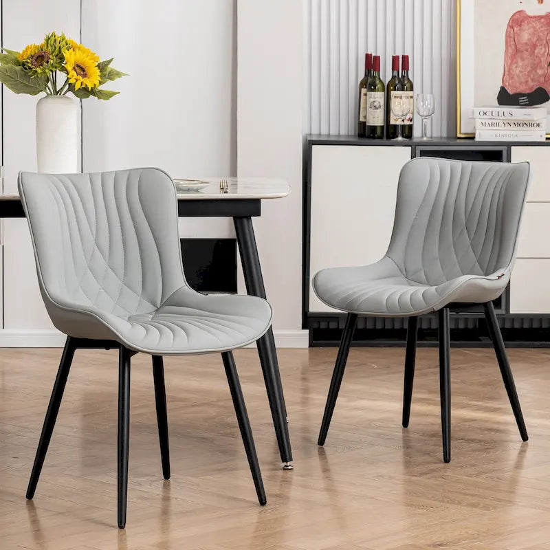 Modern Upholstered Leather Armless Dining Chairs