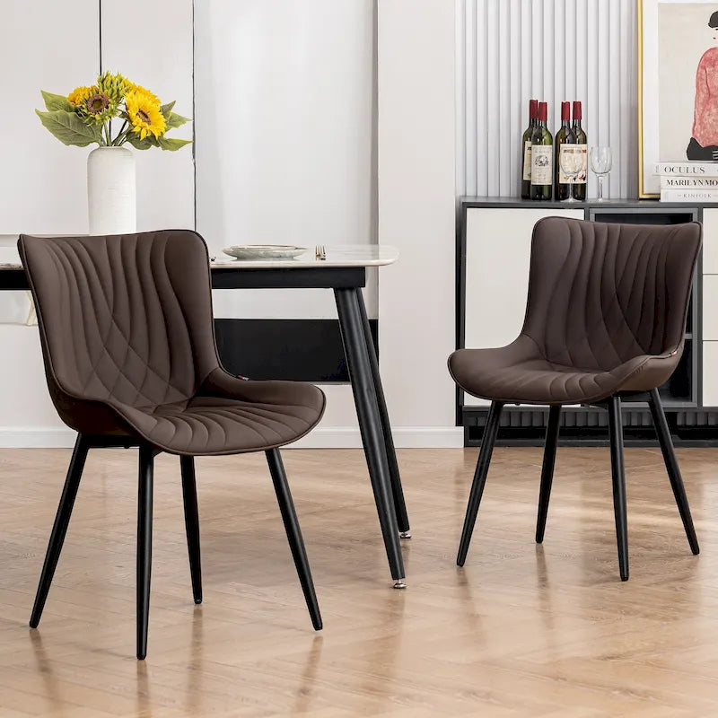 Modern Upholstered Leather Armless Dining Chairs