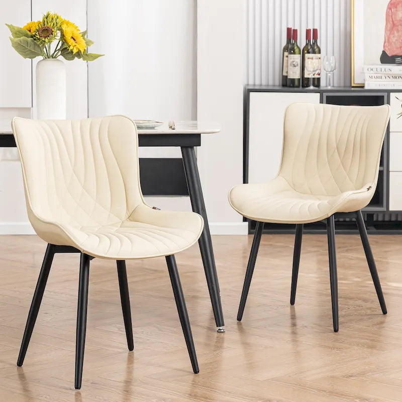 Modern Upholstered Leather Armless Dining Chairs