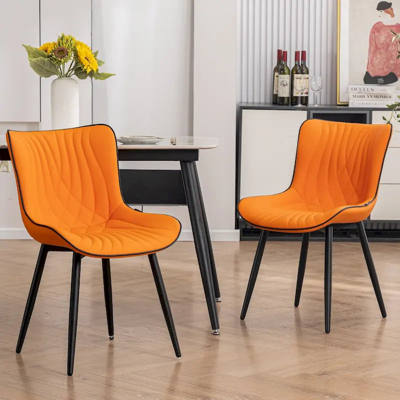Modern Upholstered Leather Armless Dining Chairs