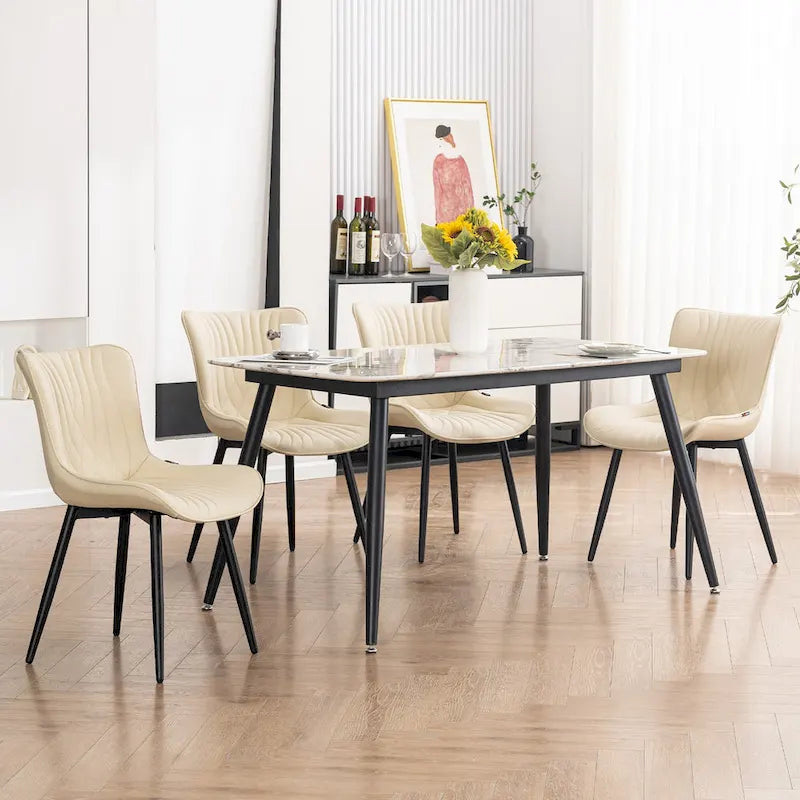 Modern Upholstered Leather Armless Dining Chairs