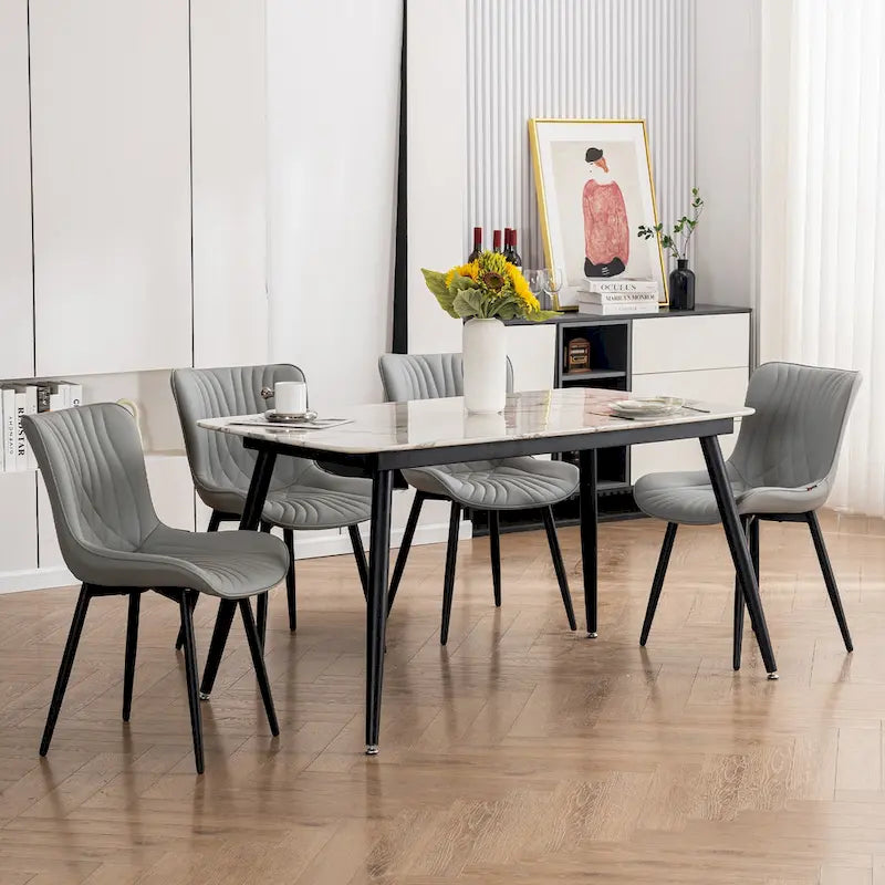 Modern Upholstered Leather Armless Dining Chairs