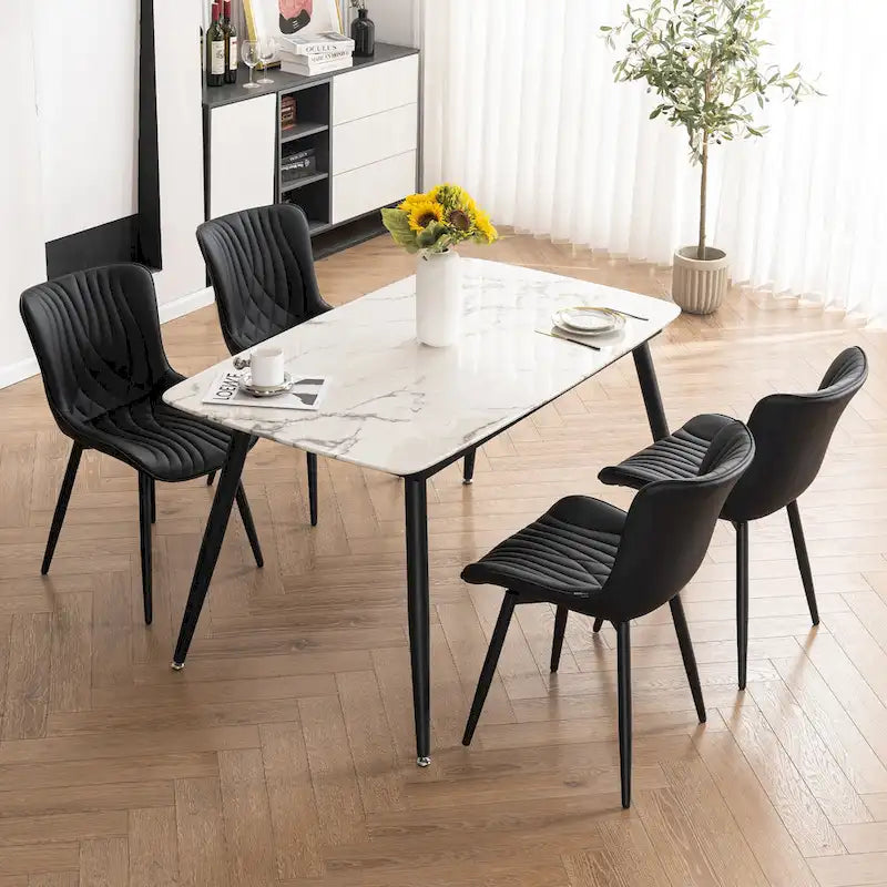 Modern Upholstered Leather Armless Dining Chairs