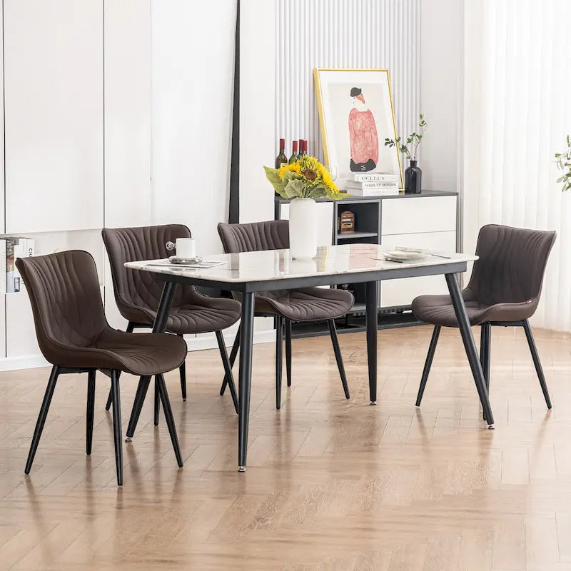 Modern Upholstered Leather Armless Dining Chairs