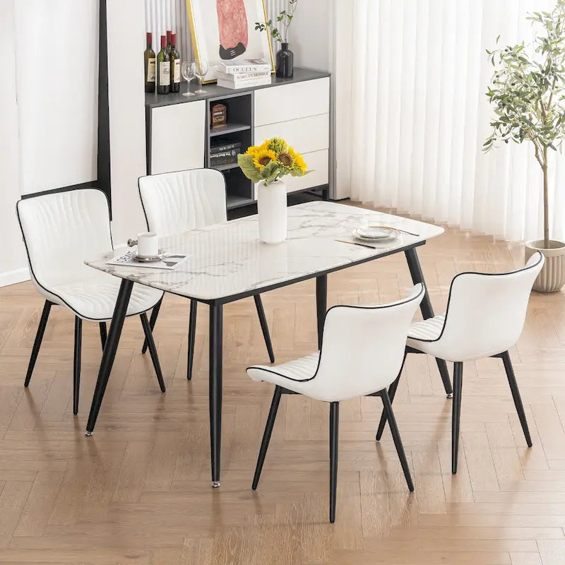 Modern Upholstered Leather Armless Dining Chairs