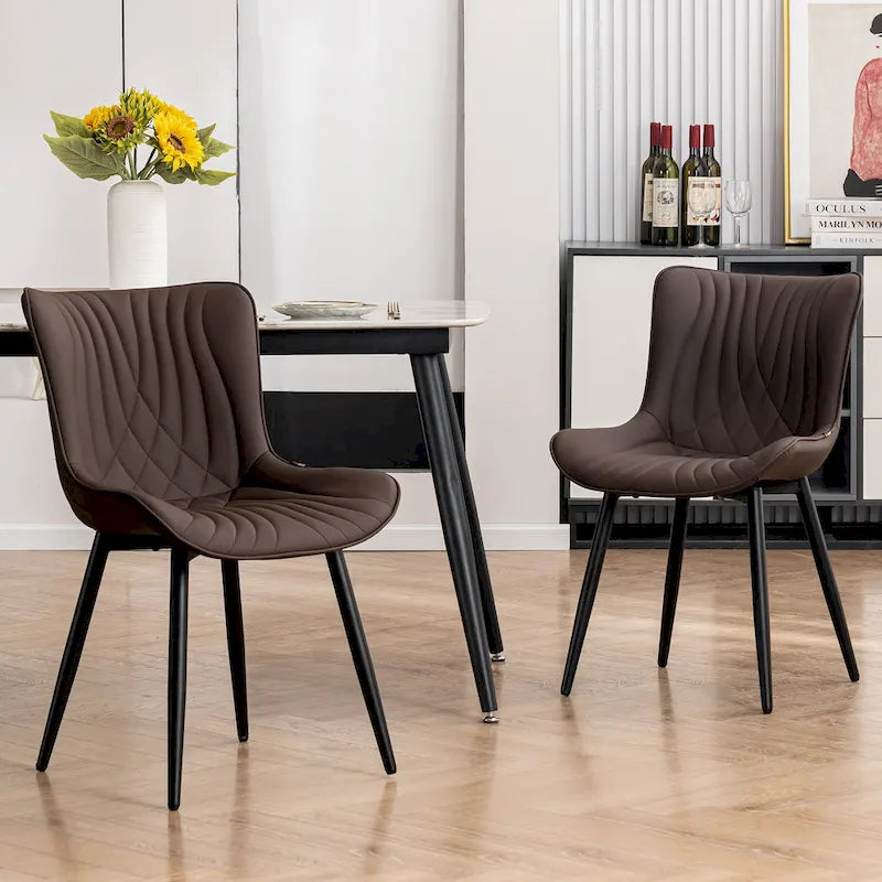 Modern Upholstered Leather Armless Dining Chairs