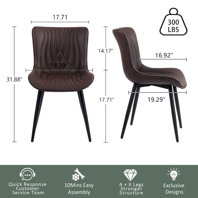 Modern Upholstered Leather Armless Dining Chairs