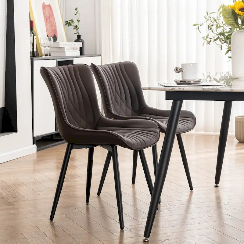 Modern Upholstered Leather Armless Dining Chairs