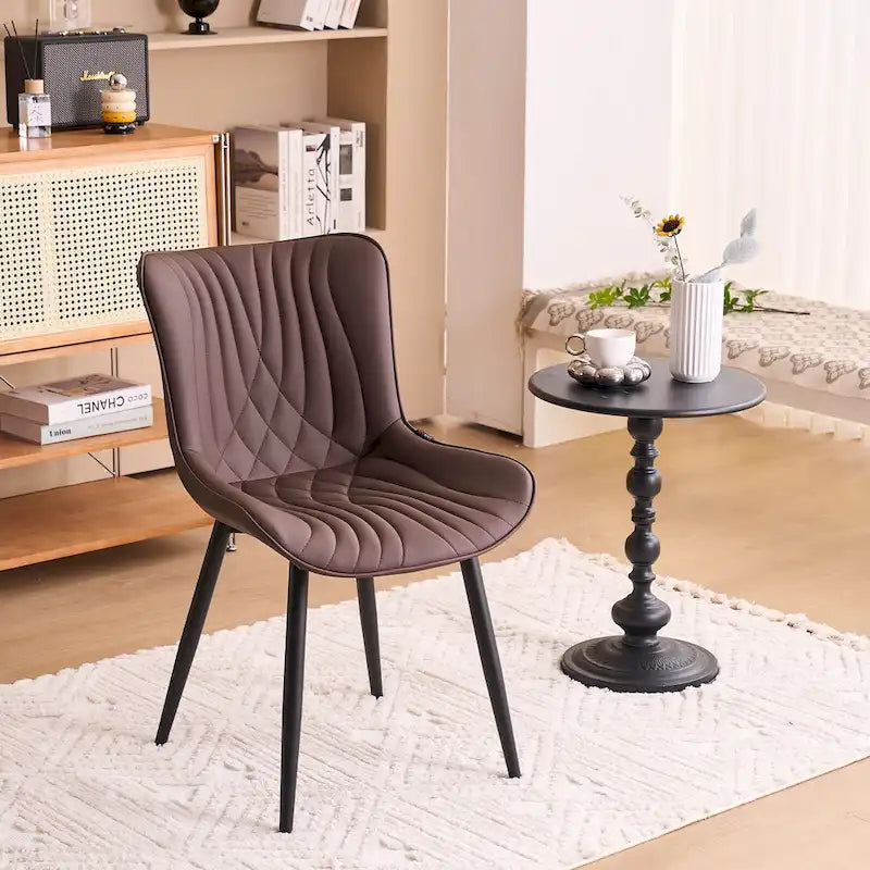 Modern Upholstered Leather Armless Dining Chairs