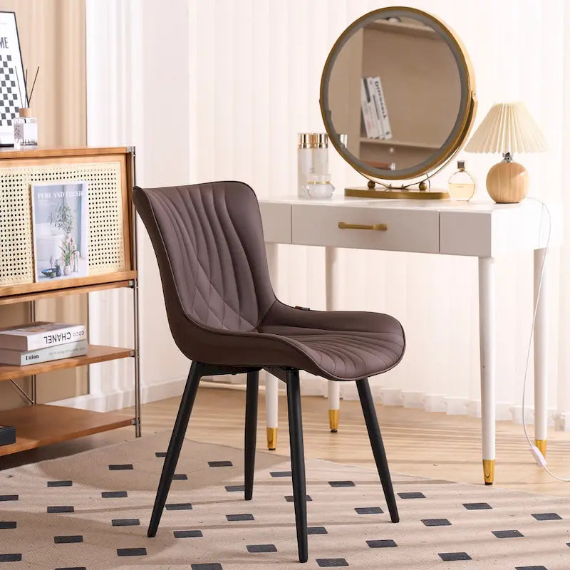 Modern Upholstered Leather Armless Dining Chairs