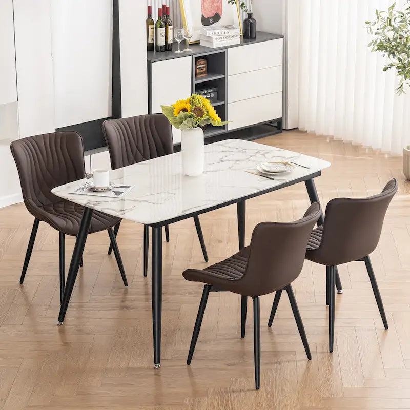 Modern Upholstered Leather Armless Dining Chairs