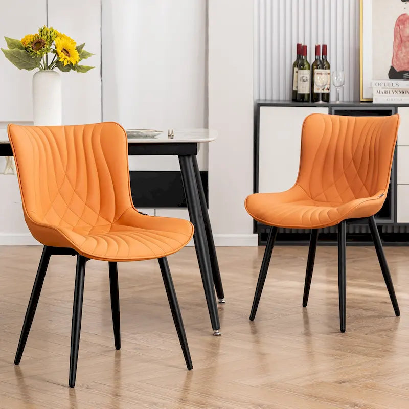 Modern Upholstered Leather Armless Dining Chairs