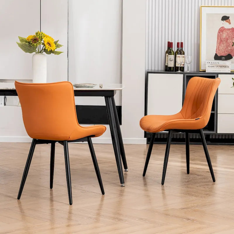 Modern Upholstered Leather Armless Dining Chairs