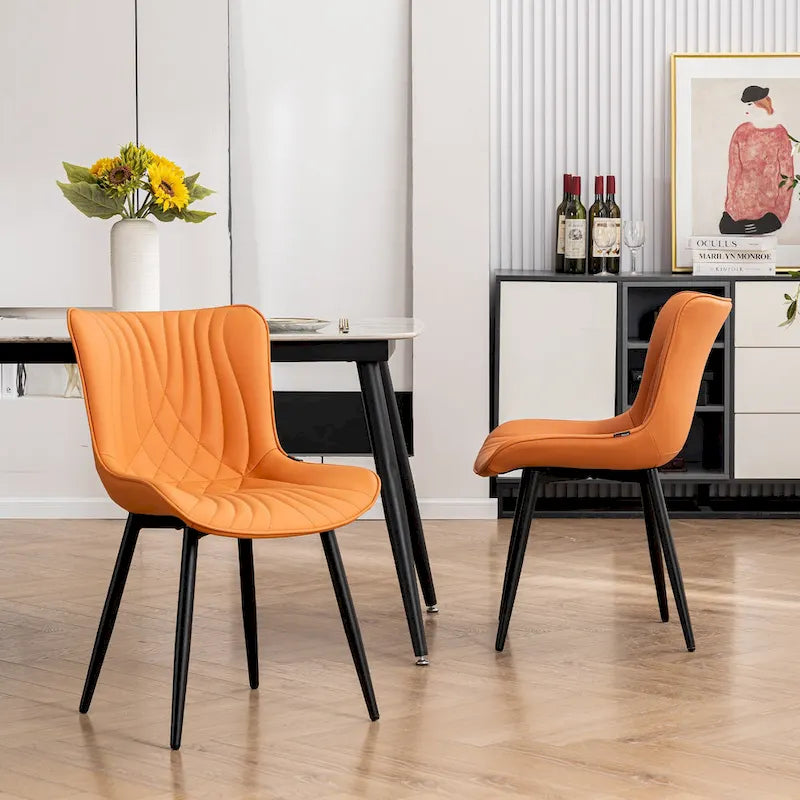 Modern Upholstered Leather Armless Dining Chairs