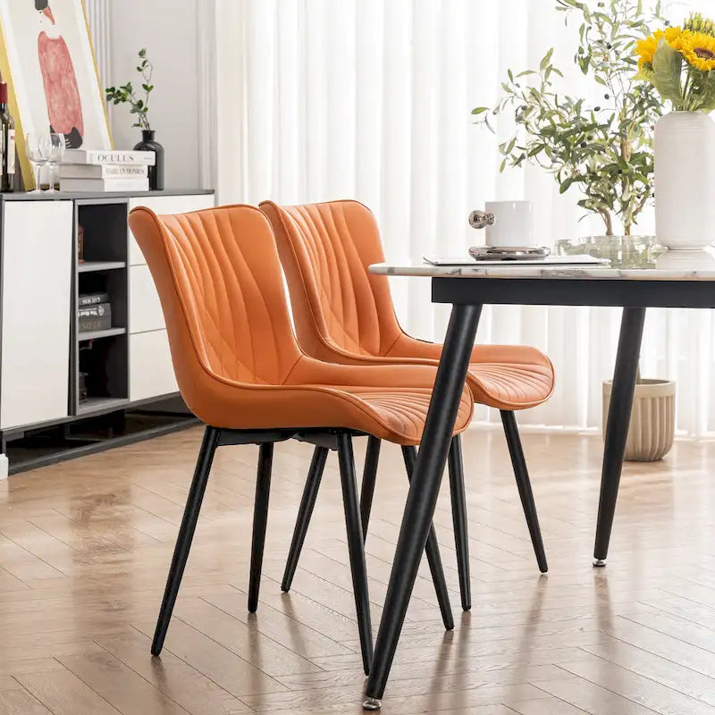 Modern Upholstered Leather Armless Dining Chairs