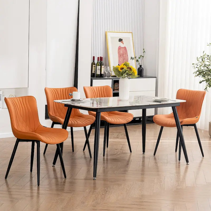 Modern Upholstered Leather Armless Dining Chairs