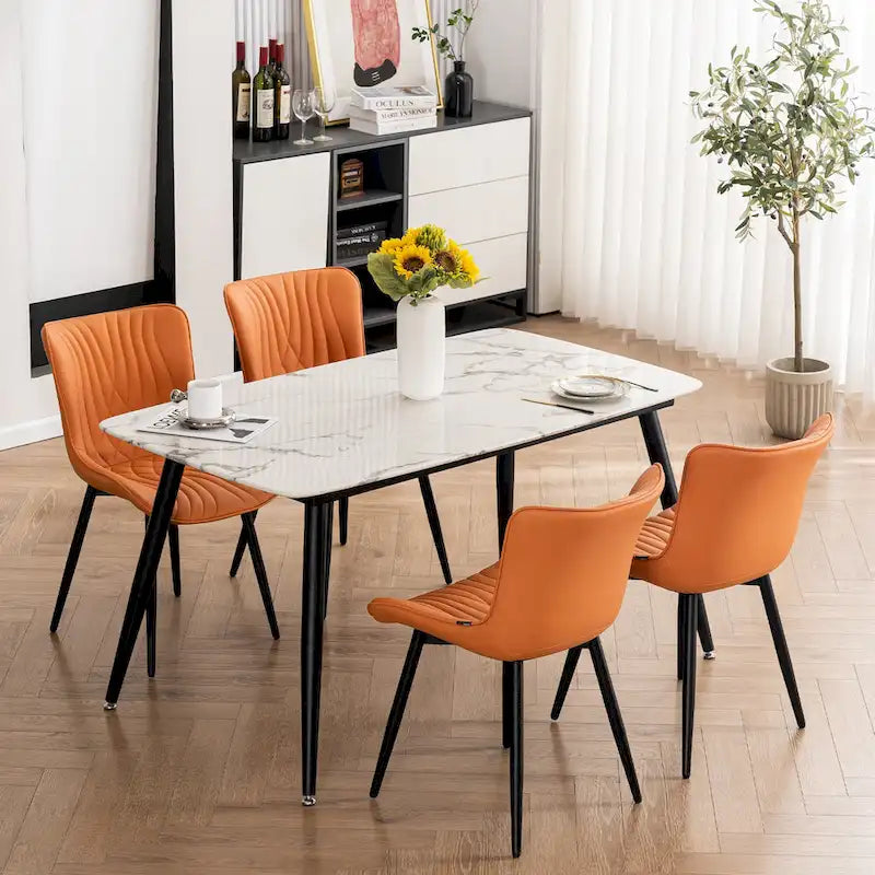 Modern Upholstered Leather Armless Dining Chairs