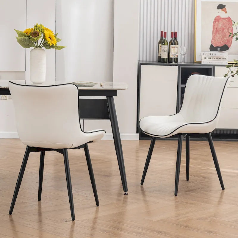 Modern Upholstered Leather Armless Dining Chairs