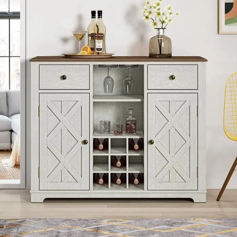 47 in. Modern X-Door Wine Cabinet w/ Built-in Wine Rack - 47 in Width