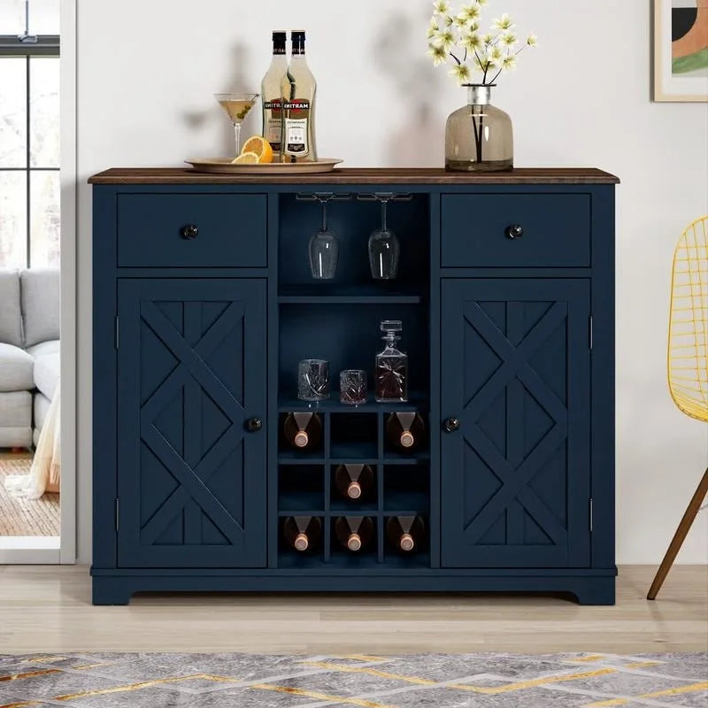 47 in. Modern X-Door Wine Cabinet w/ Built-in Wine Rack - 47 in Width