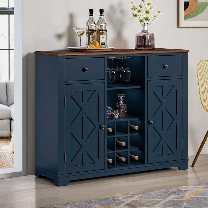 47 in. Modern X-Door Wine Cabinet w/ Built-in Wine Rack - 47 in Width