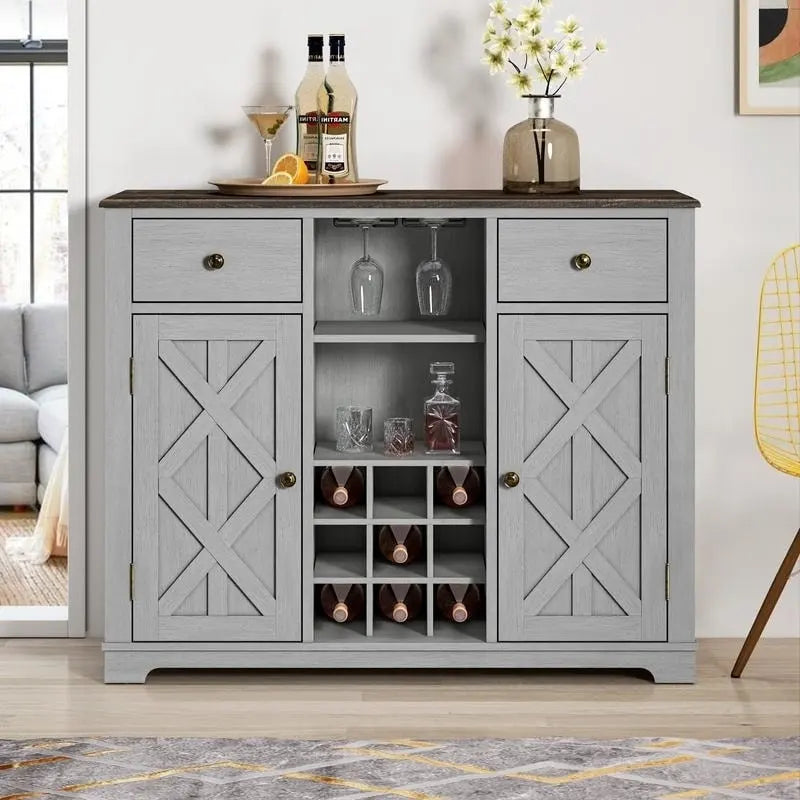 47 in. Modern X-Door Wine Cabinet w/ Built-in Wine Rack - 47 in Width
