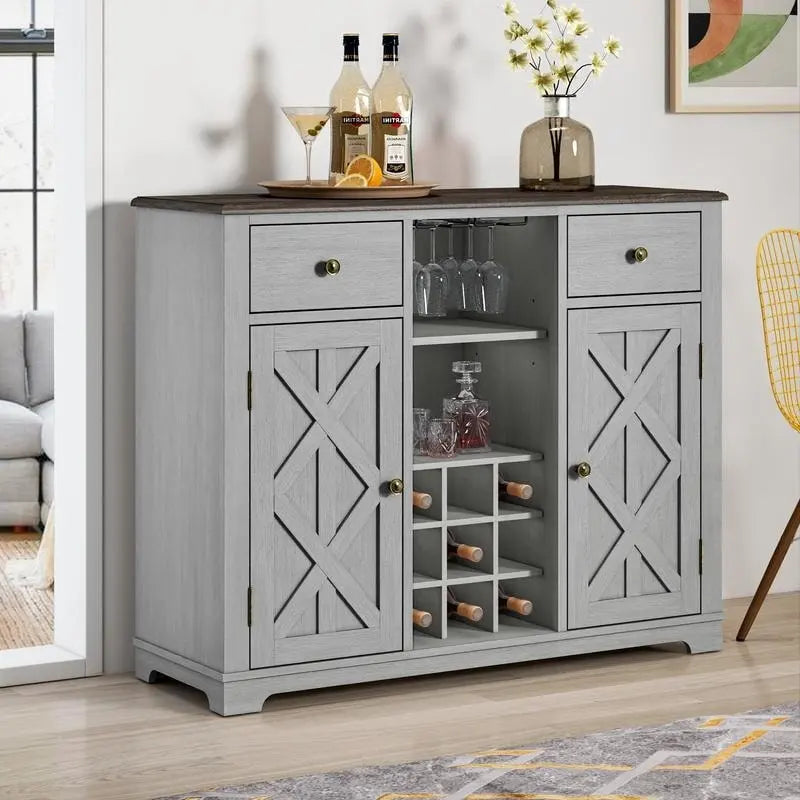 47 in. Modern X-Door Wine Cabinet w/ Built-in Wine Rack - 47 in Width