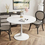 Grondin Mid-Century Modern Round Kitchen or Dining Table with Premium MDF Top and Steel Pedestal Base for Dining Room