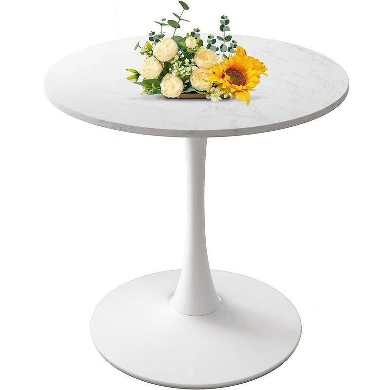 Mid-Century Modern Round Kitchen or Dining Table with Premium MDF Top and Steel Pedestal Base for Dining Room