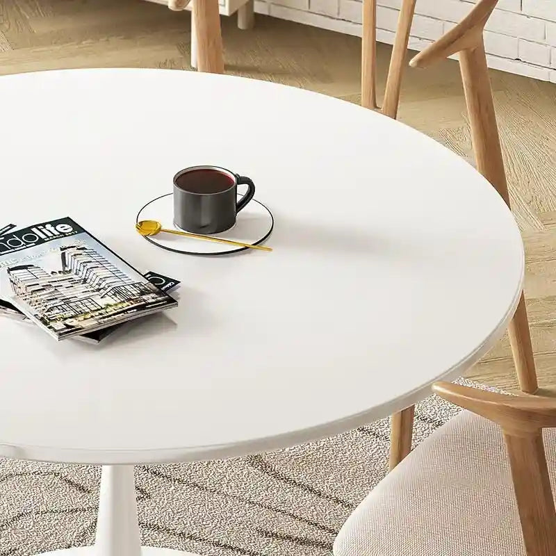 Mid-Century Modern Round Kitchen or Dining Table with Premium MDF Top and Steel Pedestal Base for Dining Room