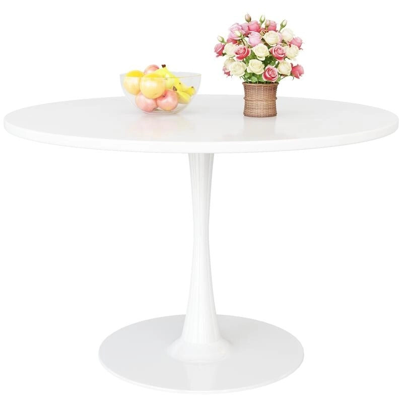 Mid-Century Modern Round Kitchen or Dining Table with Premium MDF Top and Steel Pedestal Base for Dining Room