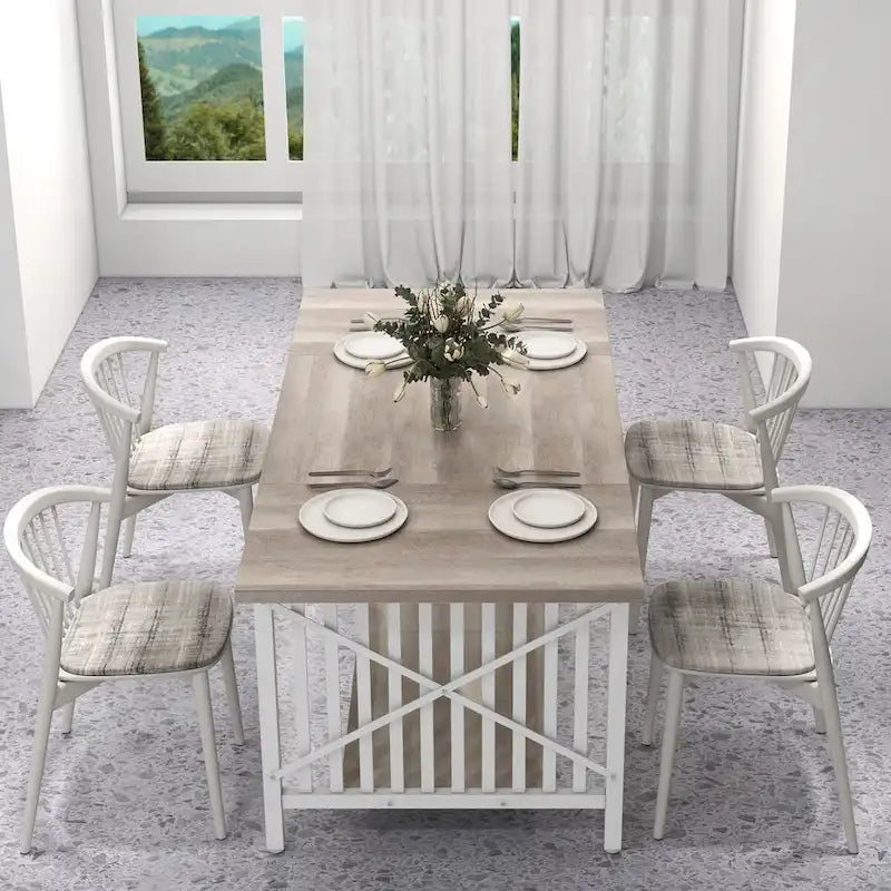 70-Inch Large Kitchen Dining Table for 6-8 People, Farmhouse Industrial Kitchen Table with Storage Shelf