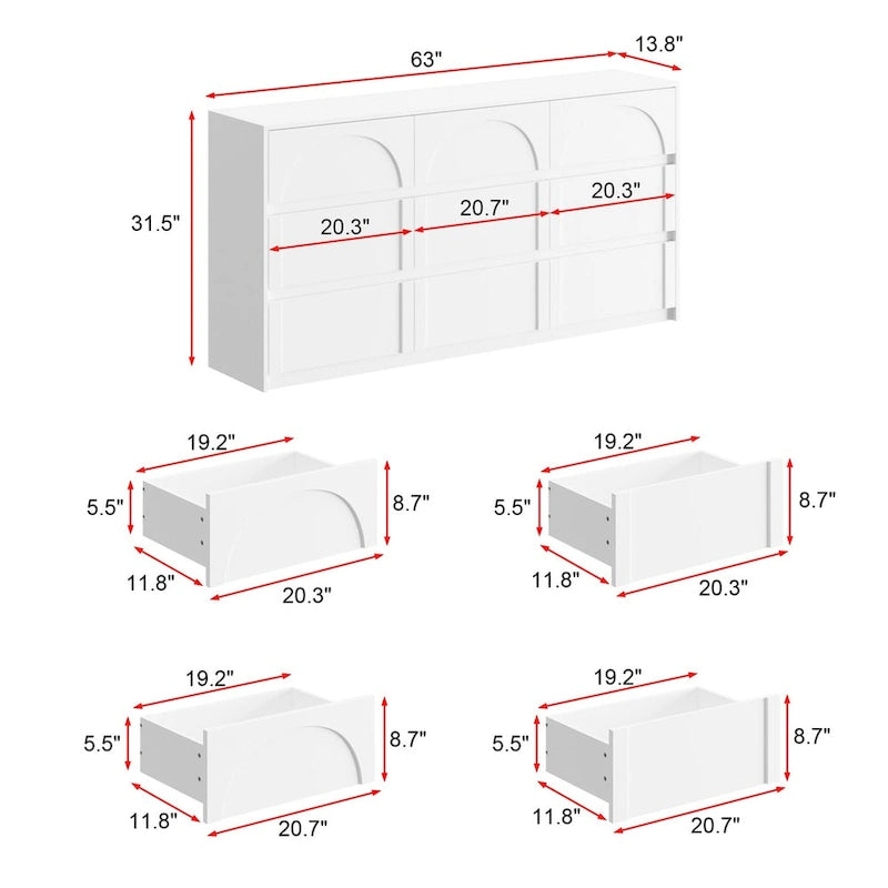 White 9-Drawer Chest of Drawers with Stylish Design and Anti-Tip Feature